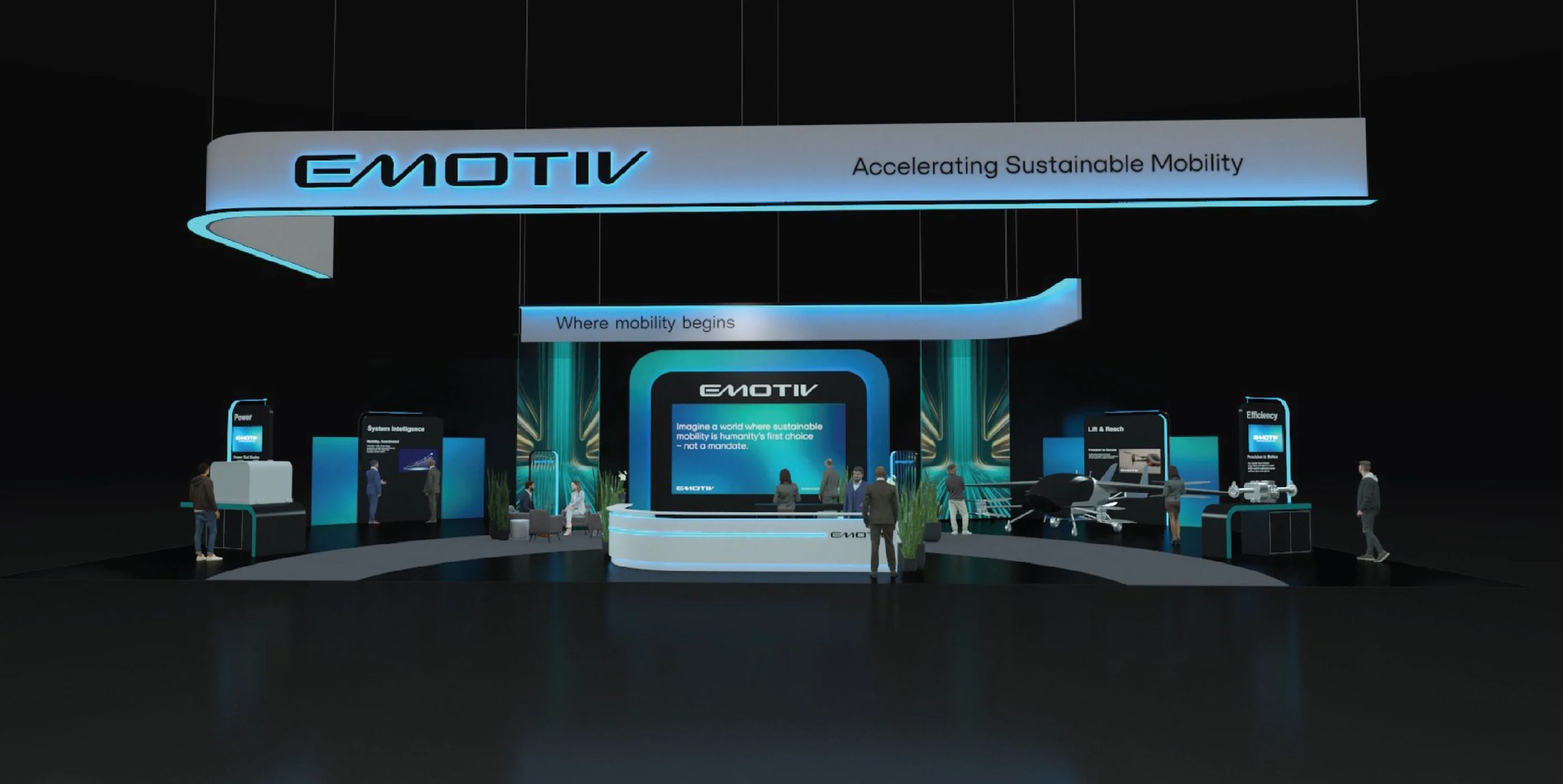 The pitch render: Emotiv canopy, Where mobility begins, the Nexus and four zones