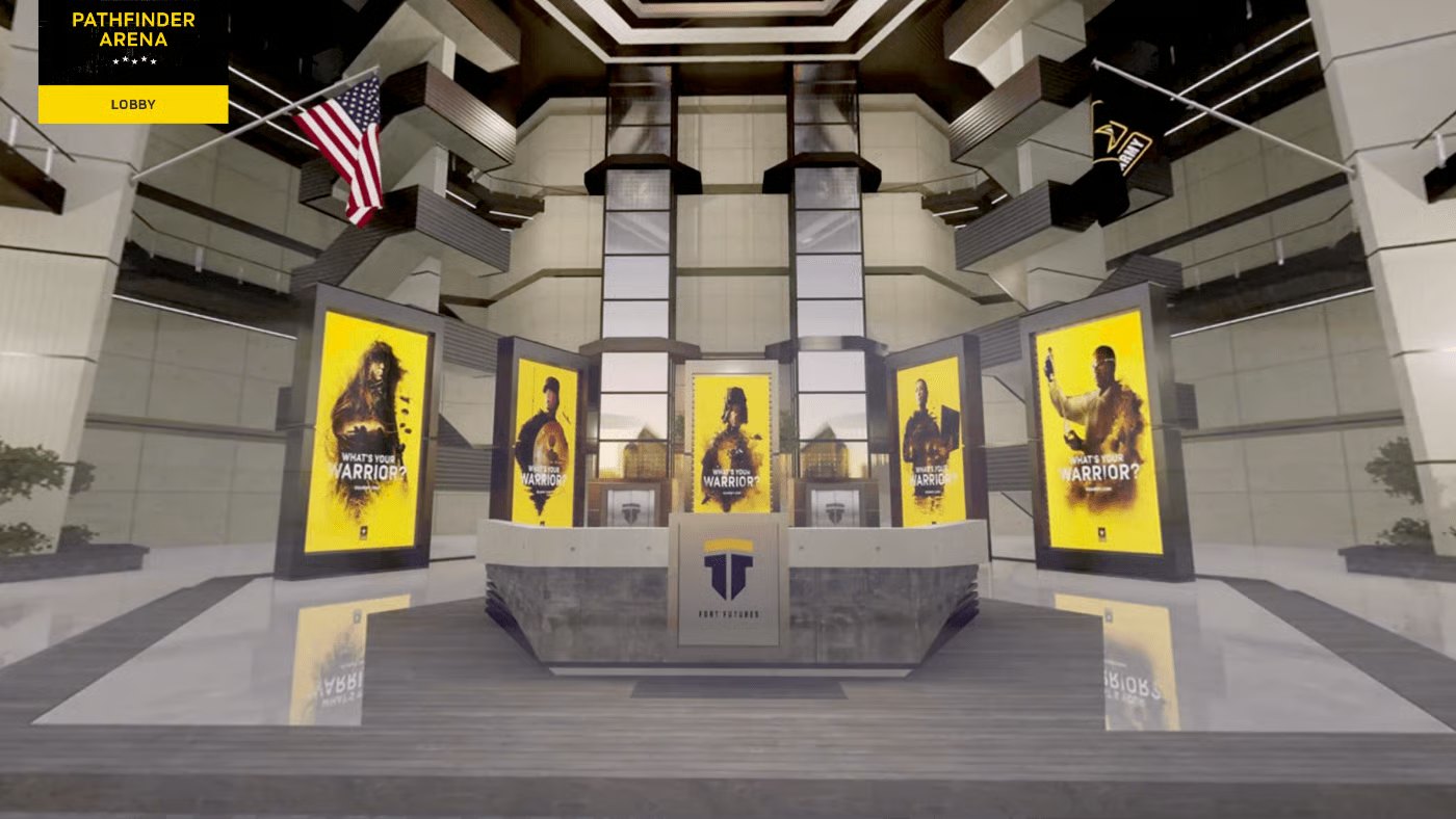 The Pathfinder Arena lobby with What’s Your Warrior panels